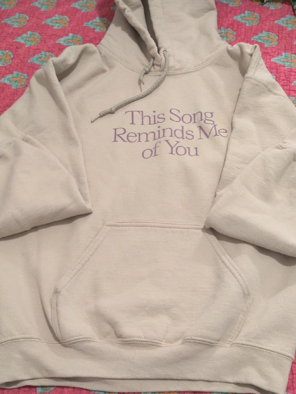 LONELY GHOST Cream Crewneck Hoodie with Lavender Script
